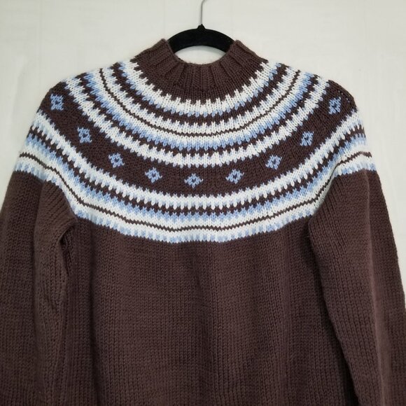 Handmade knit mockneck sweater brown size  womens L?/mens M? fairisle acrylic? - Picture 3 of 6